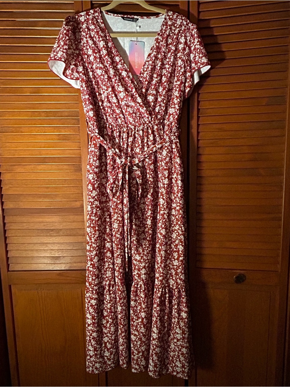BloomChic Rust Red Floral Wrap Maxi Dress